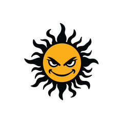 Angry summer sun with naughty face silhouette illustration