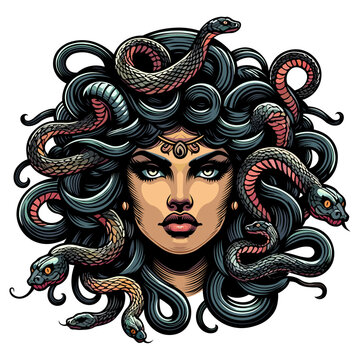 greek goddess medusa in flat vector illustration style good for t-shirt print animation and graphics