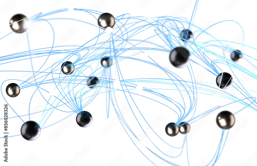 Poster Global network. Blockchain. 3D illustration. Neural networks and artificial intelligence. Abstract