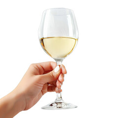 Female hand holding glass of white wine