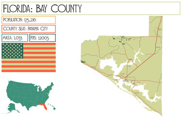 Obraz premium Large and detailed map of Bay County in Florida USA.