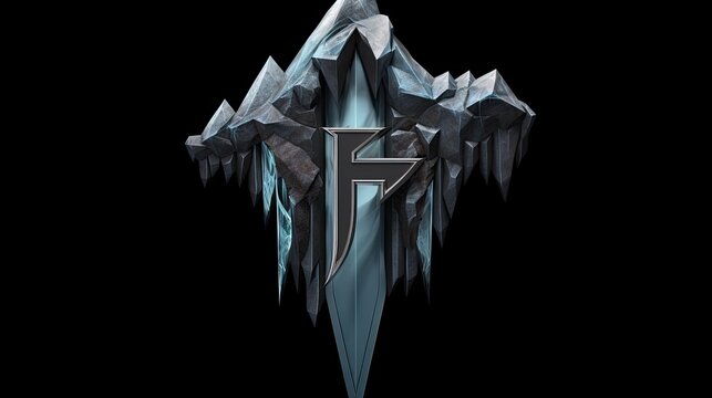 3D illustration of a fantasy crest with a letter "F" in the center. The crest is made of stone and has a rough, unfinished look. - Powered by Adobe