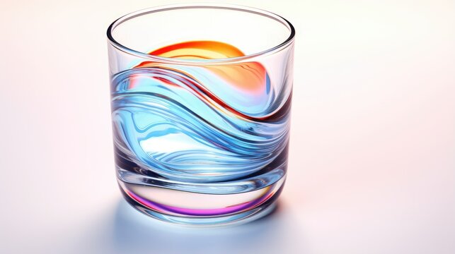 3D rendering illustration of a glass with colorful liquid inside on a white background