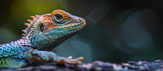 Fototapeta premium Wild chameleon in jungle habitat on a solid color background.