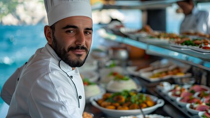 The creative chef on board Mediterranean luxury cruise ship with an Indian and Turkish fusion kitchen serving mouthwatering dishes.