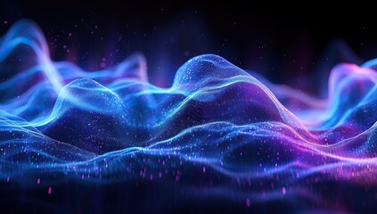 Fototapeta premium Abstract Wavy Landscape with Glowing Particles