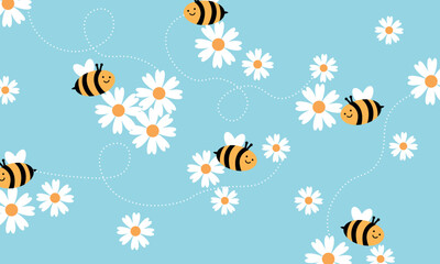 Blue pattern with bees and daisies and linear indicators