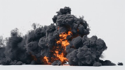 Dramatic Explosion with Black Smoke and Fire, Generative AI