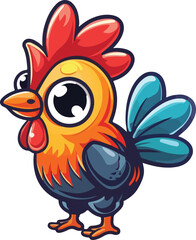 cartoon rooster, chicken with a smile