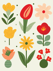 Adobe IllustrA vibrant collection of floral illustrations featuring various colorful flowers in modern, abstract styles. Perfect for spring and summer designs, Easter, and other seasonal cator Artwork
