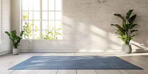 A yoga studio with sunlight streaming through the windows.