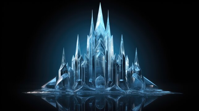 Frozen palace. 3D rendering of an ice castle with a beautiful blue glow.