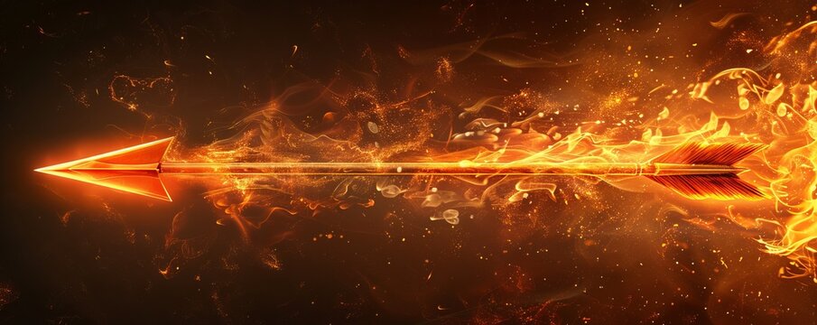 A blazing arrow flying through the air with a trail of fiery sparks, representing speed and power in dynamic motion.