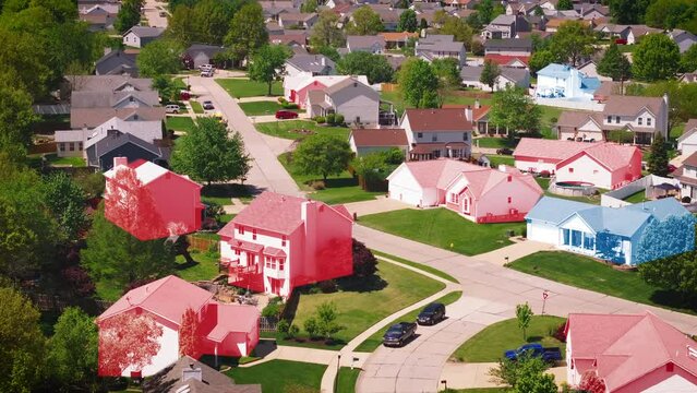 Suburban area reflecting voting trends in us presidential elections, Donald Trump victory and Joe Biden loss. Political diversity and community involvement in action