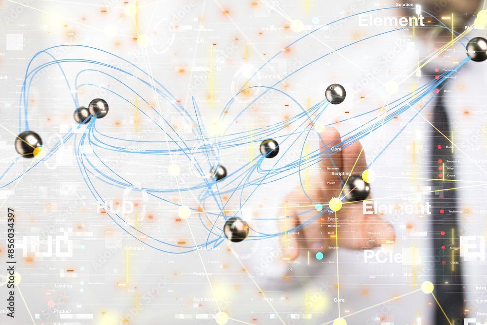 Poster Global network. Blockchain. 3D illustration. Neural networks and artificial intelligence. Abstract