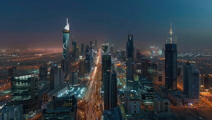 Obraz premium Dubai Skyline at Night: City Lights and Towers