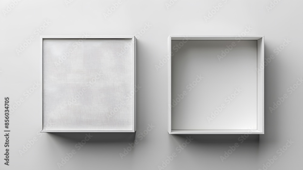 Wall mural white blank open and closed box mockup on isolated background. top view of square packaging template