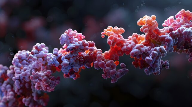 Stunning 3D rendering of a microscopic view of an intricate,knotted prion protein cluster,captured in vivid detail through advanced electron microscopy techniques.