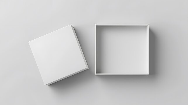 White blank open and closed box mockup on isolated background. Top view of square packaging template presentation design for branding concept with copy space.