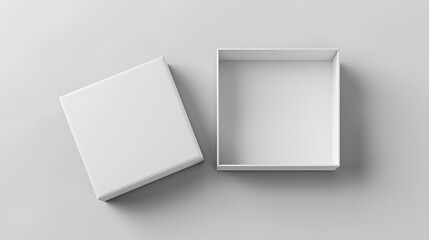 White blank open and closed box mockup on isolated background. Top view of square packaging template presentation design for branding concept with copy space.