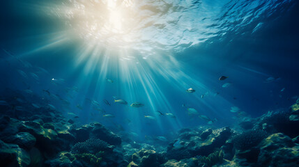 Dark blue ocean surface seen from underwater