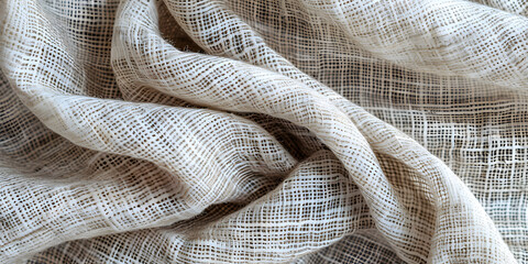 Textured linen fabric with a neutral color, creating a sophisticated and clean background, perfect for home decor or fashion accessories 