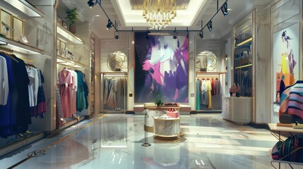 elegant luxury clothing boutique interior with trendy modern design stylish retail space showcasing fashion digital painting