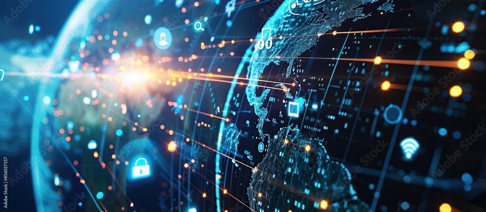 Aufkleber digital world globe concept. cyber technology and information exchange.