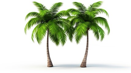 Obraz premium Two beautiful palm trees with green leaves isolated on white background.