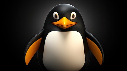 Fototapeta premium 3D illustration of a cute penguin with bright orange beak and feet. It has a friendly expression on its face and is looking at the viewer.