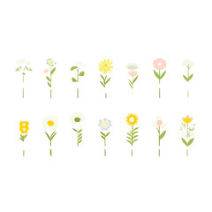 Obraz premium A delightful collection of floral illustrations showcasing a variety of colorful flowers in a modern, minimalist style. Ideal for spring and summer designs, seasonal celebrations, and festive decorati