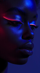 Beautiful black woman with neon lights