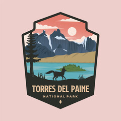 torres del paine national park emblem patch logo vector illustration design, Chile's Patagonia landmark emblem design