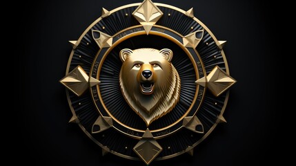 Golden bear head mascot logo design with 3D effect. The bear is growling with its mouth open and has a determined expression on its face.