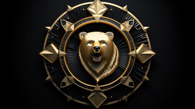 Golden bear head mascot logo design with 3D effect. The bear is growling with its mouth open and has a determined expression on its face.