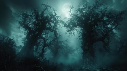 Obraz premium dark forest with trees and a full moon