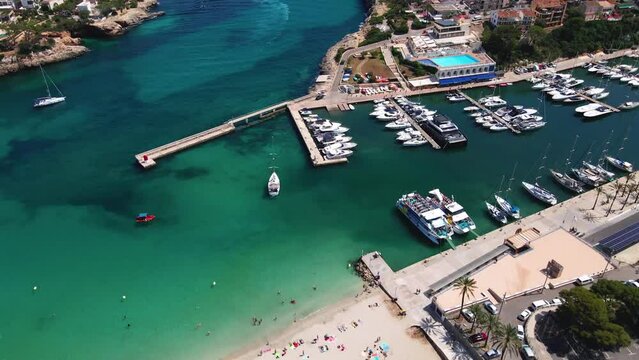 drone view of Porto Christo beach & port, Mallorca Island