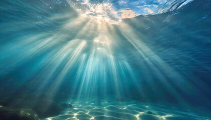 abstract background sunlight breaking through the water, summer vacation on the sea and ocean,...
