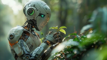 robot holding a plant in its hand