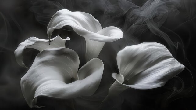 ethereal white calla lilies on black symbolic of mourning and funeral condolences digital art