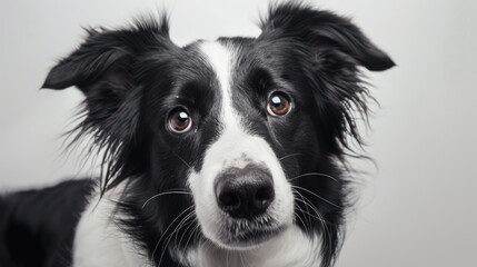 Attentive border collie dog with head tilt, giving an inquisitive look at the camera