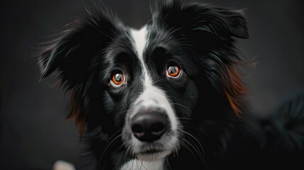 Fototapeta premium Border collie dog with head tilted, looking at the camera with an adorable, inquisitive expression
