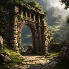 old stone ruins with entrance gate, ai-generatet