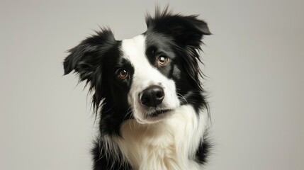 Obraz premium Border collie sitting and tilting its head, staring at the camera with a cute expression