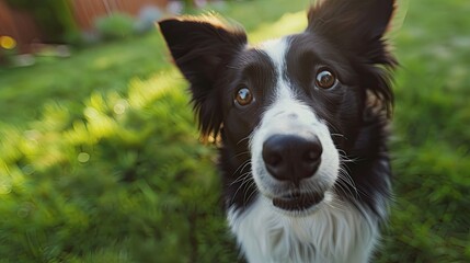 Fototapeta premium Charming and attentive border collie tilting head, engaging with the camera