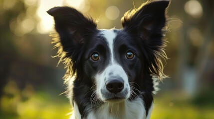 Fototapeta premium Border collie with ears perked and head tilted, looking directly at the camera