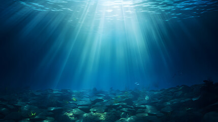 Fototapeta premium Dark blue ocean surface seen from underwater