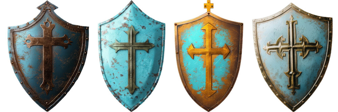 Medieval shields with a cross