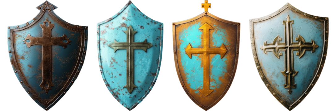 Medieval shields with a cross