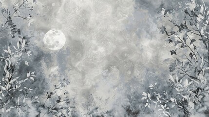 Fototapeta premium Silver Chinese Washes Design on Grey Abstract Craft Background